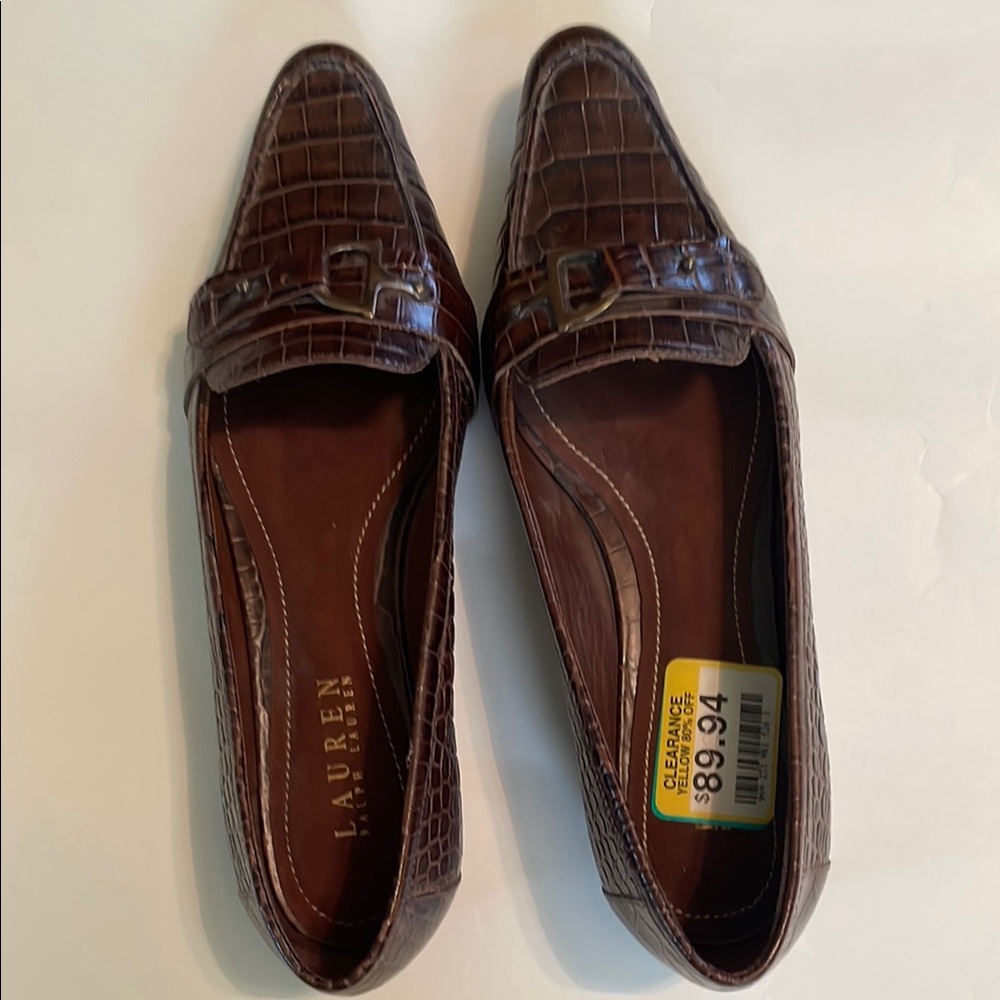 Lauren Ralph Lauren Brown Croc-Embossed Loafers